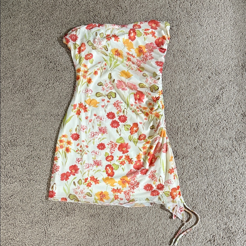 Princess Polly Strapless Dress with Floral Print - Cream and Orange